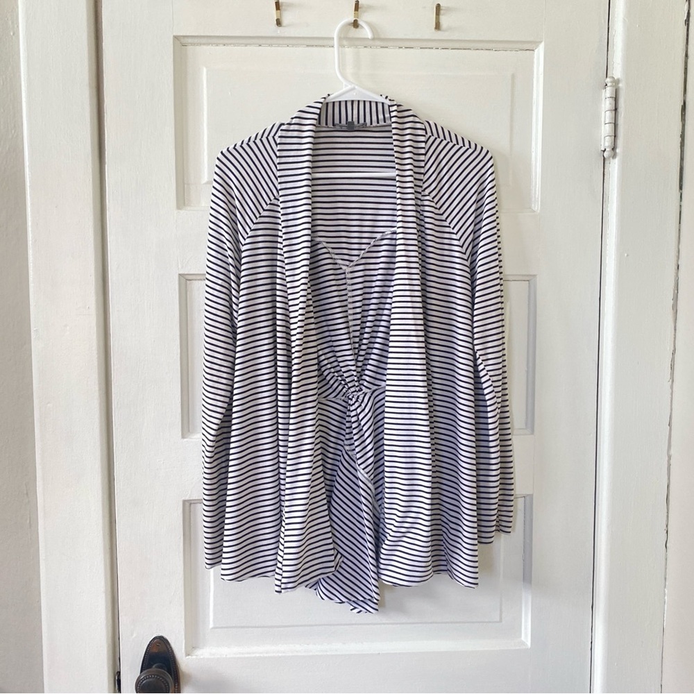 MARKET & SPRUCE Black and White Striped Open Front Cardigan Women's Size Large